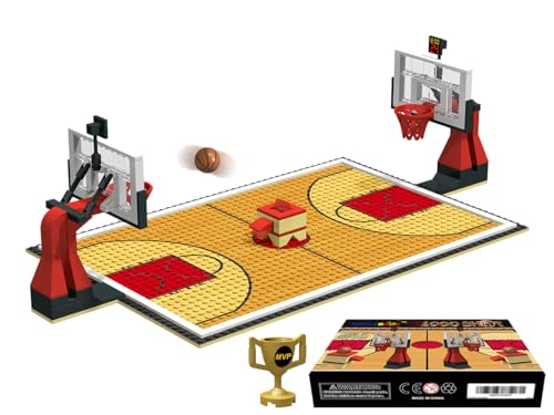 Nicolababe Baustein Bildungsspielzeug - Basketballplatz Grundplatten und Sätze von 2 Basketballständer Bausteine für Basketballspiel - Kompatibel mit Allen großen Marken (Basketball Playset/Rot) von Nicolababe