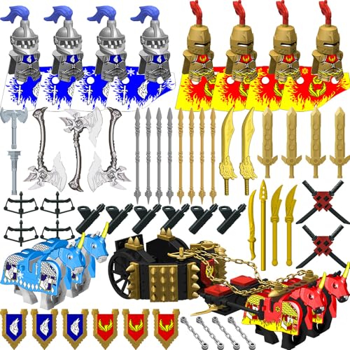 Nicolababe Waffenpaket für Minifiguren Zubehör Kit Ritter Waffen Set Enthält Pferdewagen Barding Rüstung Helm Schild für Alter 5+ Kompatibel mit Allen großen Marken (Mittelalterliche Pferdekutsche) von Nicolababe