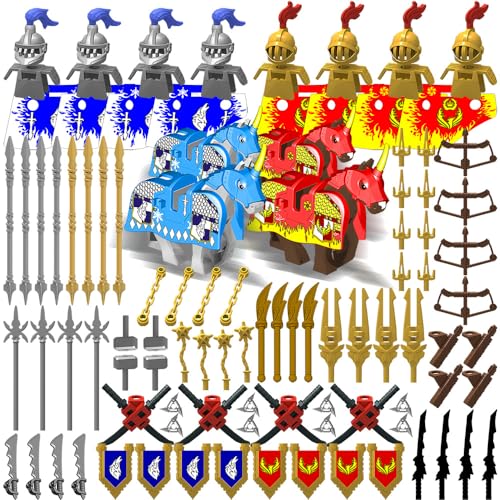 Nicolababe Waffenpaket für Minifiguren Ritter Waffen Set Zubehör Kit Enthalten Helmsd, Rüstung, Schild, Umhänge Barding, Pferde Kompatibel mit großen Marken (Mittelalterliche Waffe) von Nicolababe