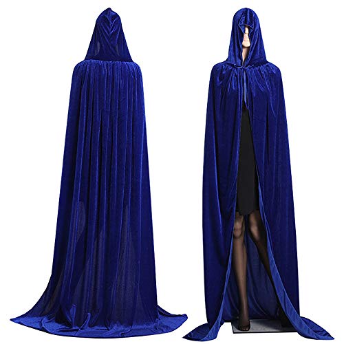 Nicole Knupfer Vampir Umhang mit Kapuze,Unisex Lange Kapuzenumhang Cape Umhang Erwachsene Kinder Samt Kostüm Für Halloween Mittelalter Pagan Fasching Cosplay Party (Blau,XL: 170CM) von Nicole Knupfer