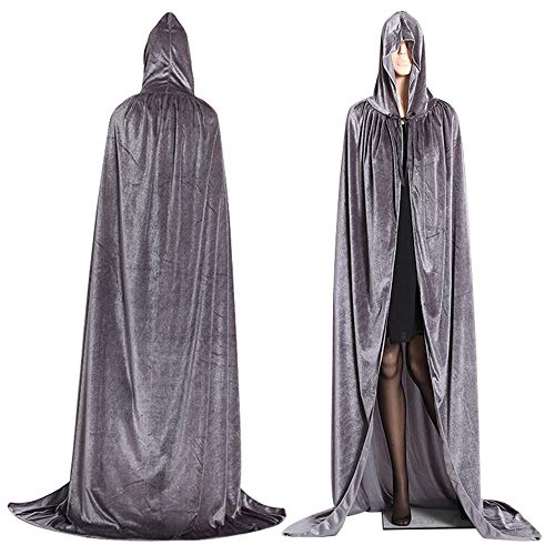 Nicole Knupfer Vampir Umhang mit Kapuze,Unisex Lange Kapuzenumhang Cape Umhang Erwachsene Kinder Samt Kostüm Für Halloween Mittelalter Pagan Fasching Cosplay Party (Silber,XL: 170CM) von Nicole Knupfer