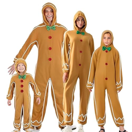 Nicoxijia Lebkuchenmann-Kostüm für Herren, Damen, Kinder, langärmelig, mit Kapuze, Overall für Weihnachten, Cosplay, Verkleidungsparty (Kinder, 3–4 Jahre) von Nicoxijia