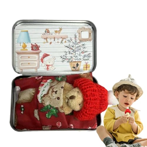 Little Pocket Bear Hug, Weihnachts-Taschenbär-Plüschtier In Einer Blechdose, Taschenbär In Blechdose, Weihnachts-Taschenbär-Plüschtier, Taschenbär-Umarmungskarten-Set, Weihnachtsbox-Bär-Plüschpuppe von Niesel