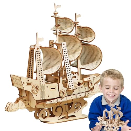 Niesel Boot-Holzhandwerk-Konstruktionsmodellbausatz, Holzboot-Puzzle - Holz-Segelboot-Modellpuzzle - Lustiger und lehrreicher Segelboot-Holzblock-Puzzle-Modellbausatz für Kinder von Niesel