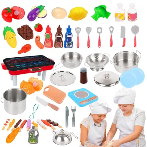 Niesel Küchengeräte für Kleinkinder,Kinderküchen-Spielset - Kindersicheres Küchenset,52-teiliges Küchenwerkzeug für Kleinkinder, Kinderkochsets, Kleinkindspielzeug-Küchenset für und Mädchen von Niesel