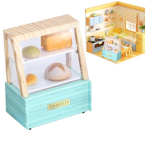 Niesel Puppenhaus Miniatur Brotausstellungsstand, Puppenhaus Bäckerei Displayschrank,Simulation Food Cabinet Model | Doll House Food Display -Modell für Zuhause, Tischplatte, Kinderzimmer von Niesel