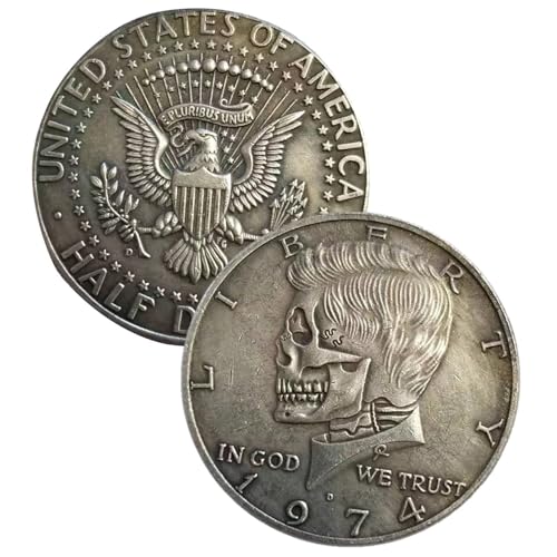 1974-Dollar-Münze, Half-Dollar-Münze, Sammlerstück, Nicht Im Umlauf Befindliche Alte Metallmünzen Von 1974, Versilberte Gedenkmünzen Aus Messing, Souvenir Mit Totenkopf, Runde Münzen Für Sammler von Niktule