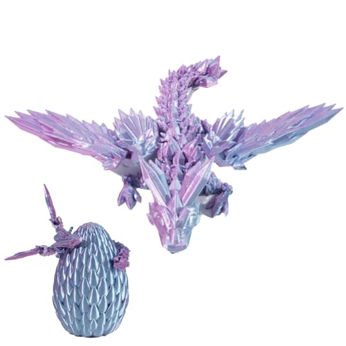 -Gedruckter Drache Im Ei, Drachenkristall-Ei, Gelenkiges Drachenspielzeug, gedruckte Flügel Flying Dragon Egg Set, Voll Beweglicher Drache, Kristalldrache Für Kinder, Kinder, Mädchen von Niktule