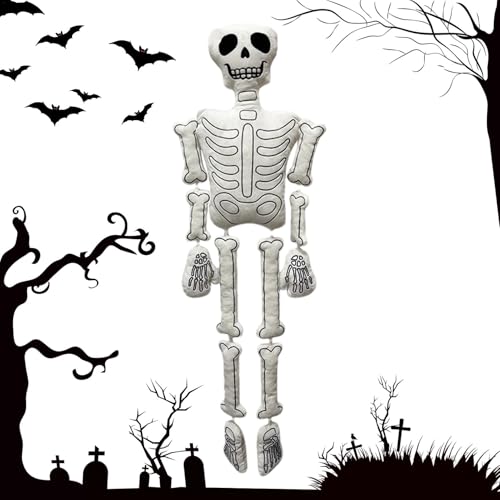 Halloween-Skelett-Plüschpuppe, Halloween Plüschskelett, Plüschschädel, 37 Zoll Große Halloween-Skelettfiguren Aus Plüsch, Halloween-Plüsch-Regaldekorationen, Weiße Knochen-Skelett-Ornamente von Niktule