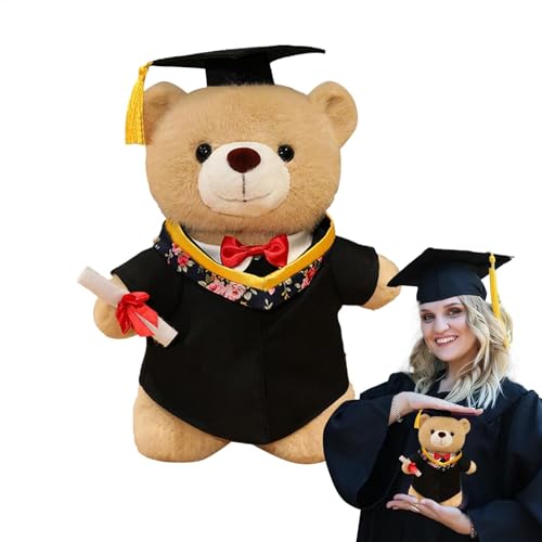 Niktule Abschlussgefüllter Bär, Abschlussbärplüschspielzeug,Grad Bear Plüschspielzeug mit Kleidhut gefülltes Tier | High School Throw Pillow süße Wohnkultur für Schlafzimmer & Kinder von Niktule