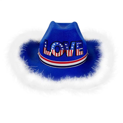 Niktule Cowgirl Hut, Cowboyhut Männer - Blue Felt Cowboyhut für Männer mit Federn | Dress -up Accessoires für Weihnachten, Halloween, patriotischer Tag, Maskerade von Niktule