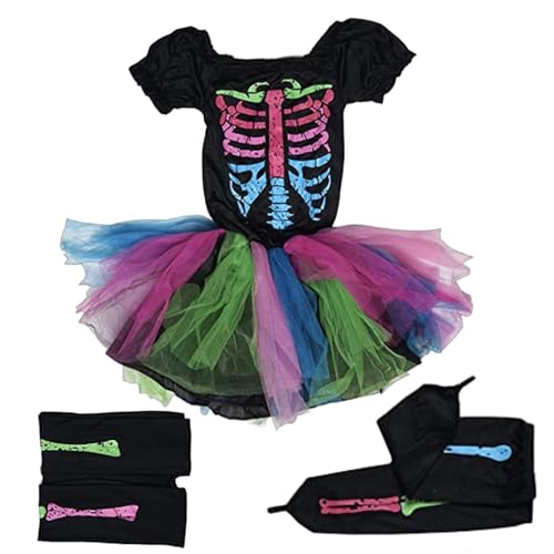 Niktule Halloween-Kostüme für Teenager-Mädchen,Halloween-Kostüme für Mädchen,Buntes Halloween-Skelett-Kostüm - Kinder-Skelett-Kostüm für Halloween-Kostümparty von Niktule