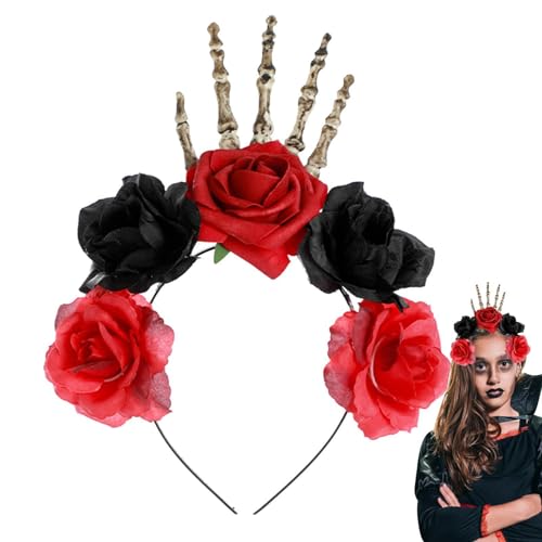 Niktule Halloween-Stirnbänder | Halloween Gothic Stirnband - Halloween Rosenschleier Gothic Totenkopf Stirnband, Blumen Haarreifen für Mädchen Jungen von Niktule