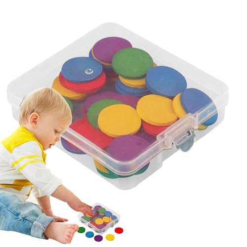 Niktule Manipulative zählen, Bingo -Markier -Chips,Hölzerne runde Mathe Playset 50 Stücke | Brain Developmental Toy School Unterrichtsvorräte für Zuhause, Schule, Reisen von Niktule