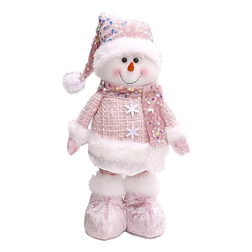 Niktule Schneemannpuppe,Plüschschneemann, Rosa stehende Weihnachts-Plüschfiguren, Bodendekoration mit, weihnachtlicher gefüllter Schneemann, Winter-Wohndekoration für den Innenbereich von Niktule