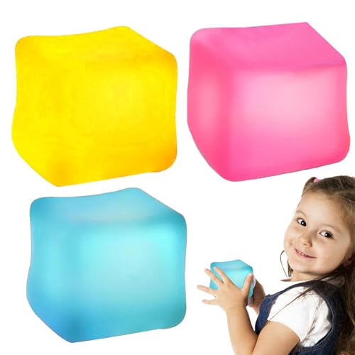 Stress Cube Fidget, Squishy Stress Balls, 3 Stück Würfel-Quetschspielzeug, Square Ice Cube Fidget Spielzeug, Stressabbau Fidget Toys Für Kinder Und Erwachsene, Partygeschenke Squeeze Toys von Niktule