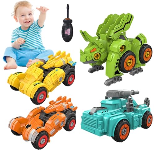 Niktule Verwandelbares Auto für, Verwandelbares Dinosaurierspielzeug - 4X Kinder-Dinosaurier-Roboter-Transformationsspielzeug | Sichere und harmlose Lernauto-Spielzeug-Vorschulaktivitäten für den von Niktule