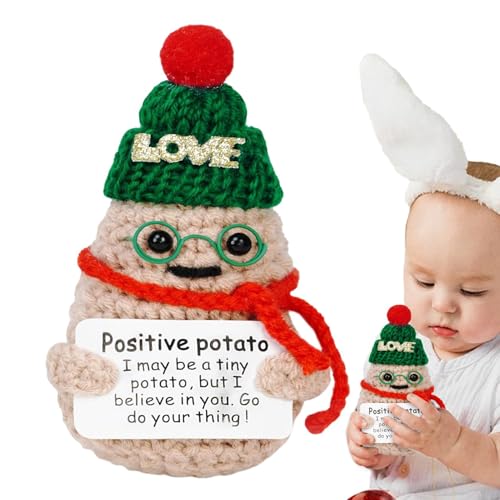 Plüsch zur emotionalen Unterstützung,Kartoffel zur emotionalen Unterstützung - Positive häkeln Weihnachtsmütze Kartoffel lustige Plüsch | Emotional Support Pickle, weiche Weihnachtsgurke, von Niktule