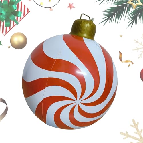 Riesiger aufblasbarer Weihnachtsball,Große aufblasbare Weihnachtskugeln - 23,6 Zoll großer aufblasbarer PVC-Ball mit Bonbonmuster | Weihnachtlich dekorierter Blasball, Außendekoration für von Niktule