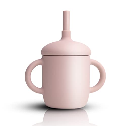 Nilioyul 150 ml Baby Silikon Schnabeltassen Auslaufsicheres Training Tragbare Trinkbecher mit Strohhalm 2 Griffe Vorratsbehälter, Rosa von Nilioyul