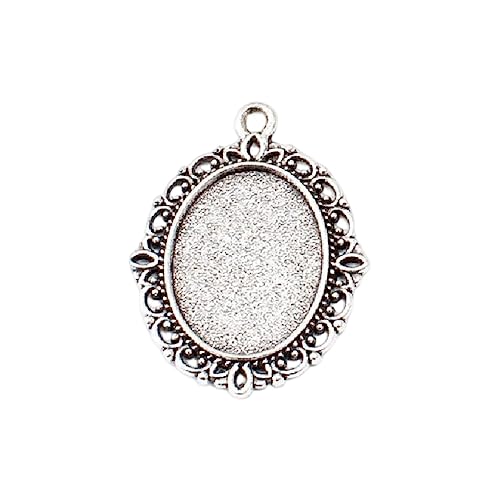 Nilioyul 50 stücke Anhänger Basis Vintage Antike Blank Cameo Cabochon Edelstein Basen Legierung Blank Halskette Schmuck Einstellung Kleidung, Antikes Silber von Nilioyul