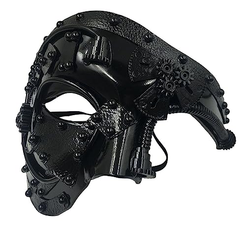 Nilioyul Cosplay Steampunk Spectre Maske Mechanische Ausrüstung Schädel Halbgesichtsabdeckung Kostüm Weihnachten Maskerade Party Requisiten, Schwarz von Nilioyul