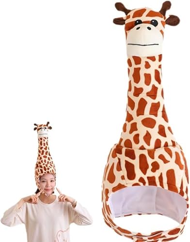 Giraffen-Kopfbedeckung, lustige Giraffe, lustig, Giraffen-Kostüm, Plüschhut für Erwachsene und Kinder, Tier-Kopfbedeckung für Partys, Cosplay und Winterspaß von Niltracy