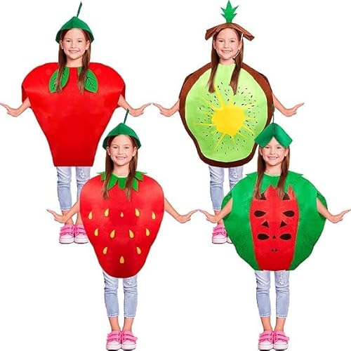 Niltracy 4-teiliges Obst-Kostüm für Kinder, Wassermelone, Erdbeere, Apfel, Sommer-Obst, süßes Kostüm, Kiwi-Erdbeer-Kostüm für Mädchen, Jungen, Kinder, Cosplay, Party, Einheitsgröße von Niltracy