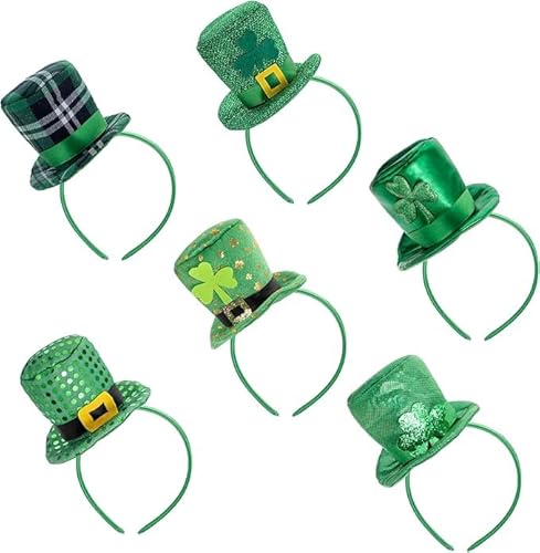 Niltracy 6 Stück St. Patricks Day Stirnband für Frauen Outfits Koboldhut Grün Top Hüte Kleeblatt St. Patricks Day Zubehör Partygeschenke von Niltracy