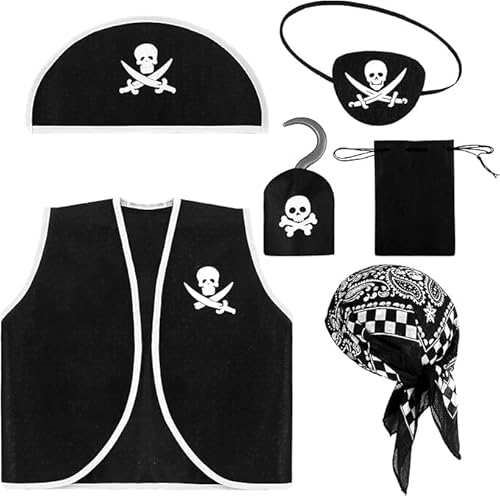 Niltracy 6-teiliges Piraten-Partyzubehör, inklusive 3 Haarbänder, Piratenkopf-Bandana, 3 schwarze Piraten-Augenklappen für Halloween (schwarz) von Niltracy