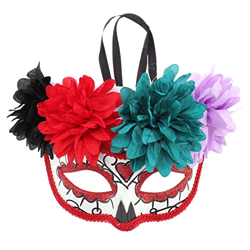 Niltracy Geistermaske Blume - geschmückt & flach - Oberteil mit vier roten Blumen Design, ideal für Tag der Toten, Kostümpartys, Halloween, Cosplay & Karneval Feiern, Geistermaske, Einzelstück Niltracy Geistermaske Blume - geschmückt & flach - Oberteil mit vier roten Blumen Design, ideal für Tag der Toten, Kostümpartys, Halloween, Cosplay & Karneval Feiern, Geistermaske, Einzelstück von Niltracy