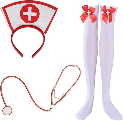 Niltracy Krankenschwester-Kostüm-Set, Halloween-Kostüm, Zubehör, Krankenschwesterhut, Stirnband für Halloween, Rollenspiele, Party, Kostüm, Krankenschwester, Cosplay-Outfit von Niltracy