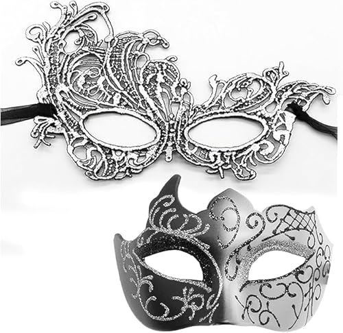 Niltracy Maskerade-Maske für Damen, Paar, Karneval, Maske für Herren, venezianische Halloween-Maske für Party, Abschlussball, Ball (Silber) von Niltracy