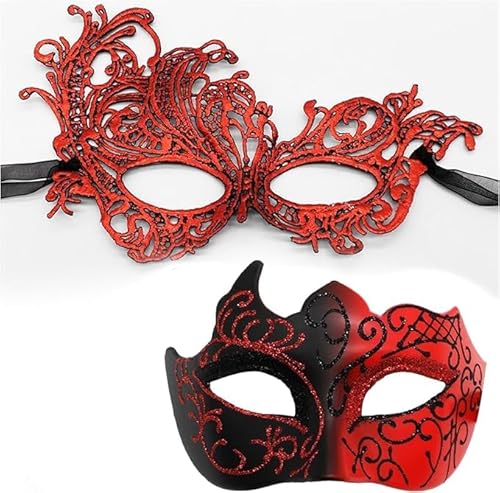 Niltracy Maskerade-Maske für Damen, Paar, Karneval, Maske für Herren, venezianische Halloween-Maske für Party, Abschlussball, Ball (rot) von Niltracy