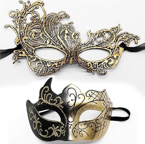 Niltracy Maskerade-Maske für Damen, Paar, Karnevalsmaske für Herren, venezianische Halloween-Maske für Party, Abschlussball, Ball (Gold) von Niltracy