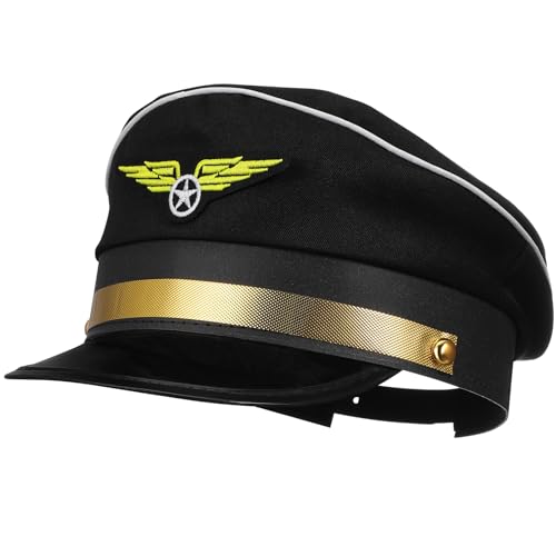 Niltracy Rollenspielhut für Kapitän, Steward und Piloten, verstellbares Design, schwarze Farbe, ideal für Halloween-Rollenspiele, verstellbarer Halloween-Hut für Herren, Schwarz Niltracy Rollenspielhut für Kapitän, Steward und Piloten, verstellbares Design, schwarze Farbe, ideal für Halloween-Rollenspiele, verstellbarer Halloween-Hut für Herren, Schwarz von Niltracy