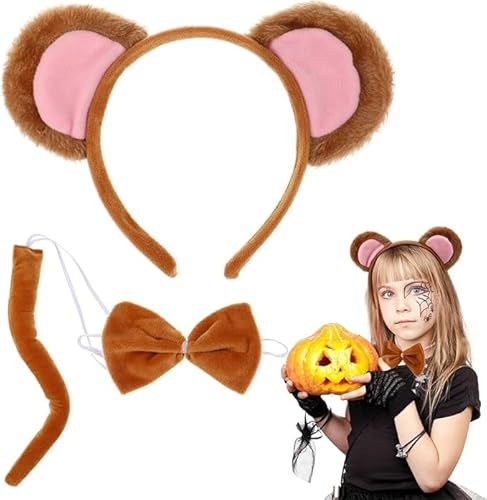 Niltracy Tierkostüm-Set: Plüschtier Affenohren Stirnbänder Schwänze Tier Cosplay Kostüm für Kinder Erwachsene Halloween Party von Niltracy