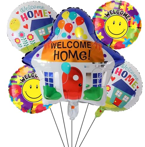 Nine San 5 Stück Herzlich Willkommen Zuhause Luftballon Welcome Home Baby Runde Folienballon Zurückkehren zu feiern Hochzeit Geburt Helium Foil Bunte Ballons Party Deko von Nine san