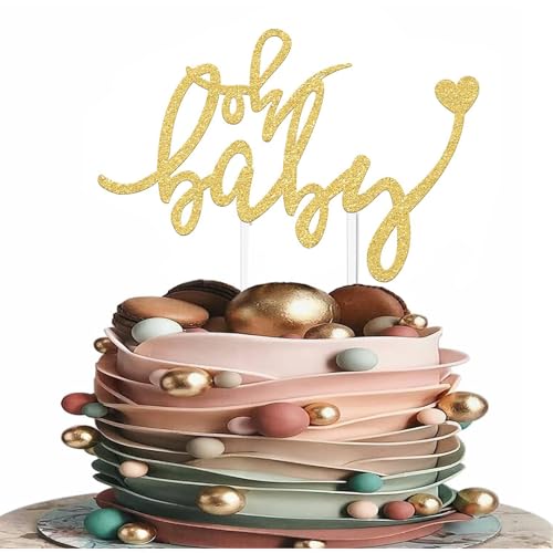 Nine San Oh Baby Cake Topper Gold Oh Baby for Kuchen Topper Cupcake Toppers Gender Reveal Baby Shower Geburt Dusche Geschlecht Tortendeko von Nine san