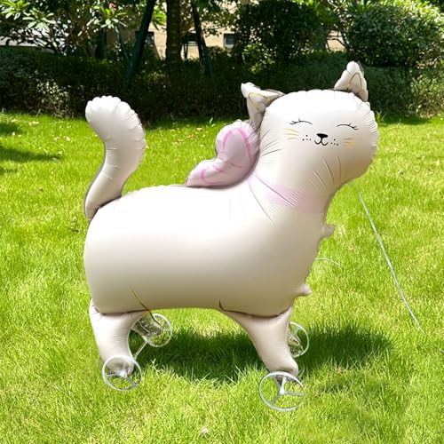 Nine San Walking Pink Katzen Luftballons Stehend 3D Katze Folienballon with Wheels Cat Helium Ballon Walker Katzenballon Babyshower Party Geburtstag Deko von Nine san