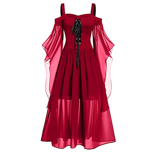 Damen Kleidung Gothic Mittelalter Renaissances Viktorianisches Kostüm Festival Korsett Kleid Viktorianisches Kleid Weihnachtskleid Renaissance Ärmellos Chiffon Steampunk 2024 Mittelalter Halloween von Ninedayx