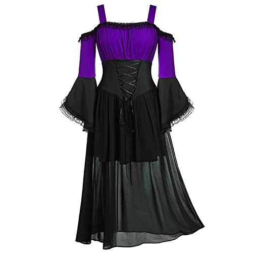 Gothic Kleidung Damen Renaissance Mittelalter Kleid Gothic Kleider Bedruckte Lange 2024 Damen Kostüm Retro Renaissance Party Floral Halloween von Ninedayx