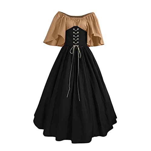 Ninedayx Damen Vintage Gothic Halloween Mittelalter Kleid Kostüme Spitze Engel Mittelalter Kostüm Korsett Schulter 2024 Kleid Halloween Kostüm Kaltes Steampunk Korsett Plus Damenkleid Größe Kleid 2024 von Ninedayx