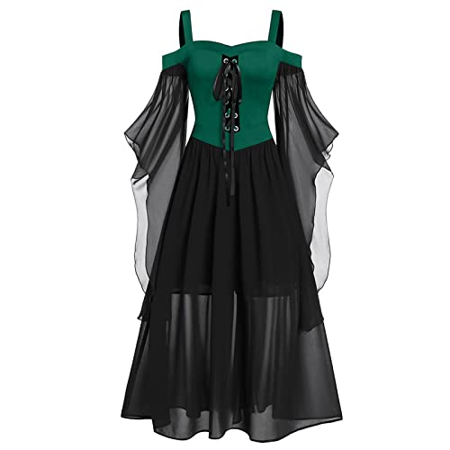 Ninedayx Gothic Kleid für Renaissance Kostüm Gothic Viktorianisches Kleid Renaissance Ärmellos Spitze Outfit Kunst Kleid Gothic Chiffon Kleid Schwarz Korsett Mittelalter Kleid Kostüm Steampunk Grün von Ninedayx