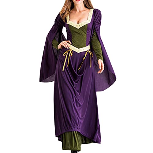 Ninedayx Halloween-Kostüme für Damen, viktorianisches Kostüm, mittelalterliches Hexenkostüm, Renaissance-Kleid, Cosplay-Kleid, Vampir-Kostüm, Winnie-Hokus-Kostüm, Outfit, schulterfrei 2024 von Ninedayx