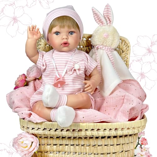 Nines d´Onil 1000 Artesanals d'Onil – Reborn-Puppe mit Häschen als Geschenk, 40CM, Rose von Nines d´Onil