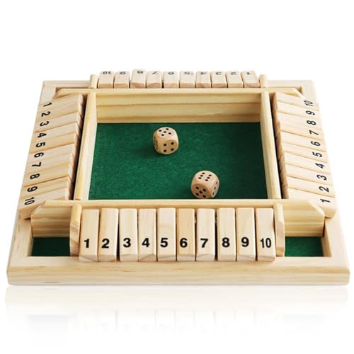 Shut The Box – Holzspiel – Brettspiel aus Holz – Lernspielbox aus Holz mit 8 Würfeln (vierfarbig) von Ninesun