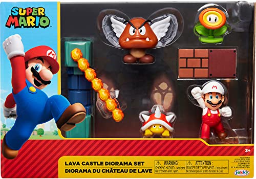 Jakks Pacific Super Mario – Lava Castle Diorama-Set und Fire Mario Figur 6 cm von Nintendo