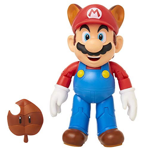 Nintendo Raccoon Mario Figur, 10 cm bewegliche bewegliche Actionfigur mit Superblatt-Zubehör, perfekt für Kinder und Sammler von Super Mario