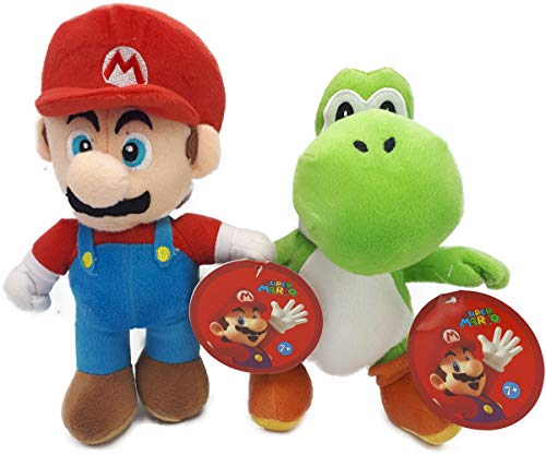 Nintendo Super Mario (30 cm) & Yoshi (27 cm) Plüsch, Plüschtiere, Original, 2 Figuren erhältlich, 2 Stück (Super Mario und Yoshi) von Nintendo